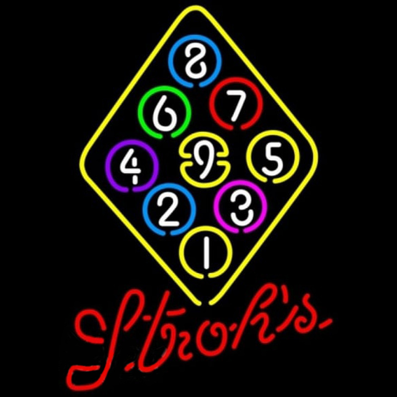 Strohs Ball Billiards Rack Pool Beer Sign Neon Skilt