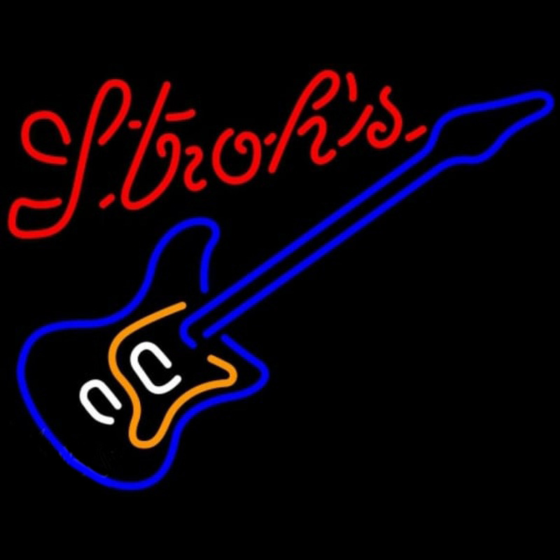 Strohs Blue Electric Guitar Beer Sign Neon Skilt