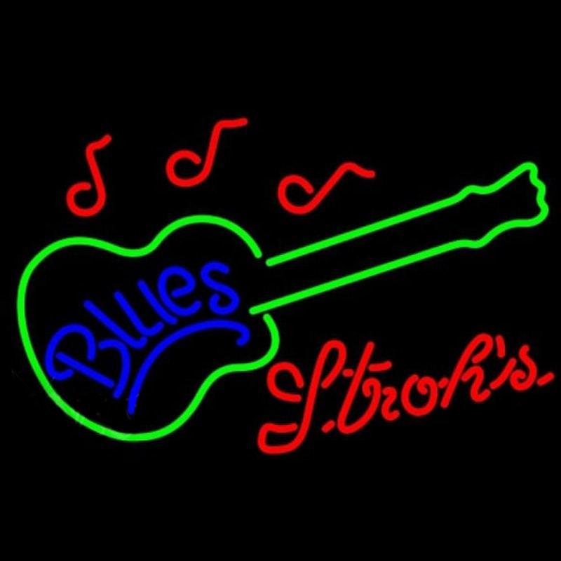 Strohs Blues Guitar Beer Sign Neon Skilt