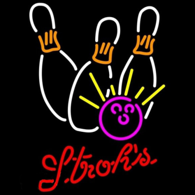 Strohs Bowling White Pink Beer Sign Neon Skilt