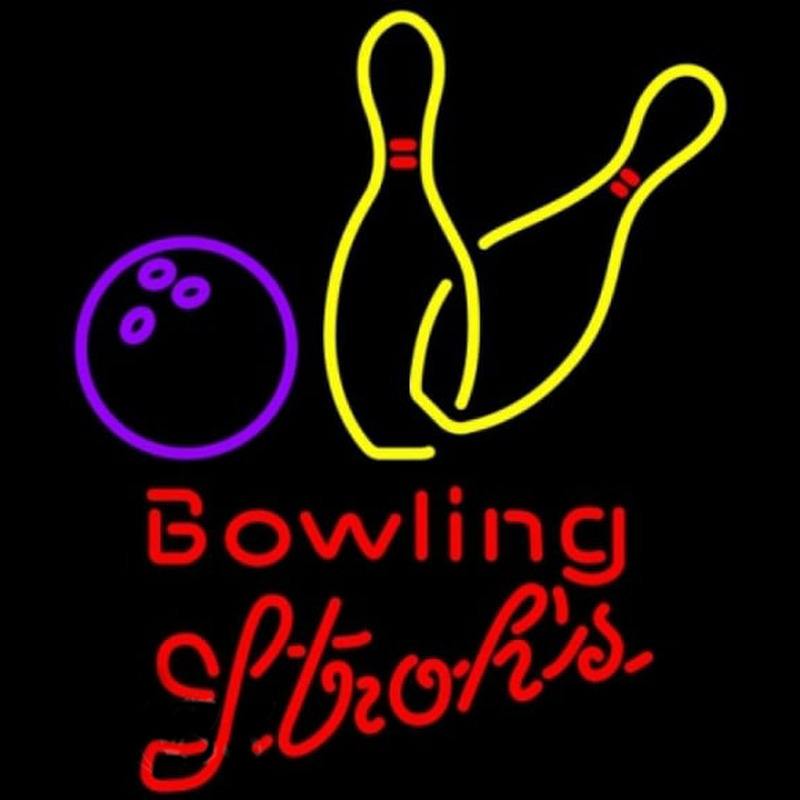 Strohs Bowling Yellow Beer Sign Neon Skilt
