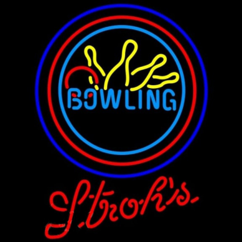 Strohs Bowling Yellow Blue Beer Sign Neon Skilt