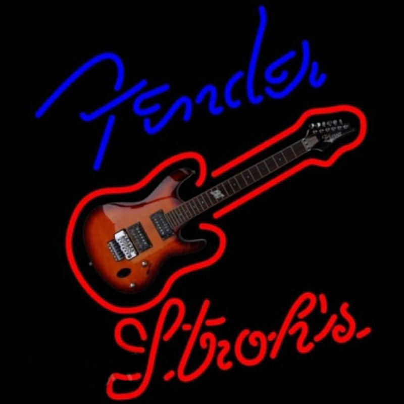 Strohs Fender Blue Red Guitar Beer Sign Neon Skilt