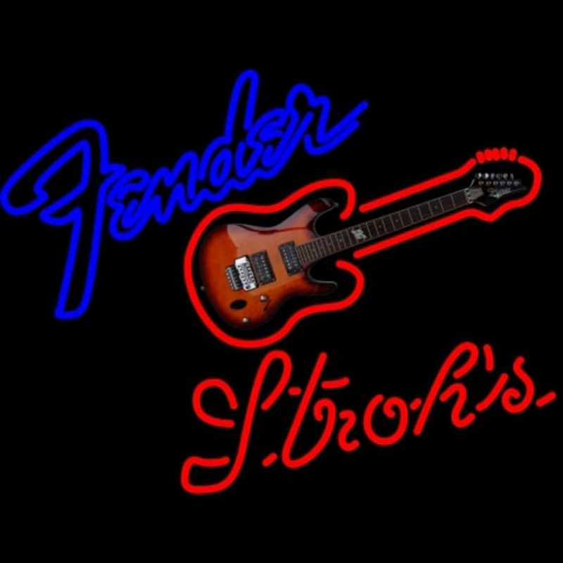 Strohs Fender Guitar Beer Sign Neon Skilt