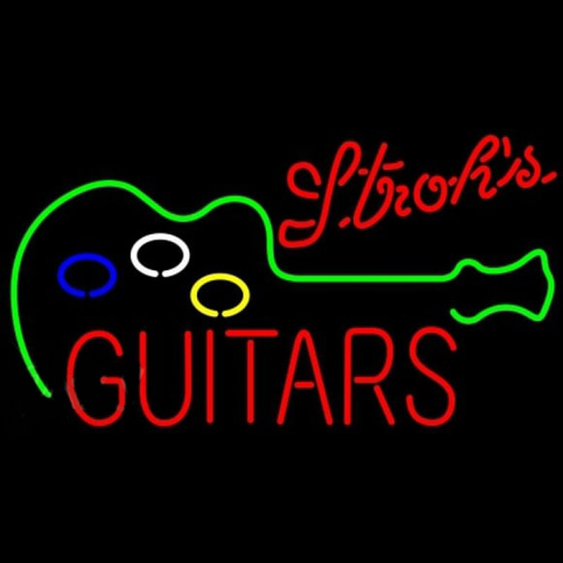 Strohs Guitar Flashing Beer Sign Neon Skilt