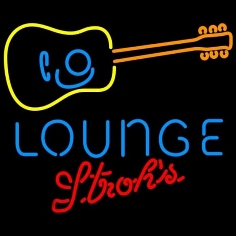 Strohs Guitar Lounge Beer Sign Neon Skilt