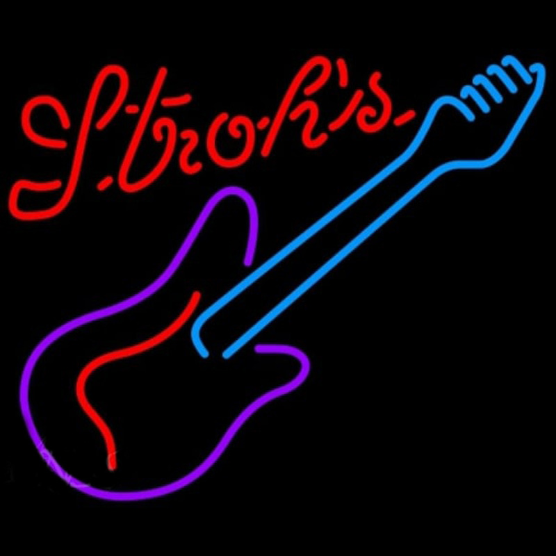 Strohs Guitar Purple Red Beer Sign Neon Skilt