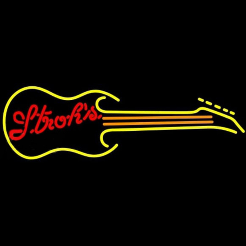 Strohs Guitar Yellow Orange Beer Sign Neon Skilt