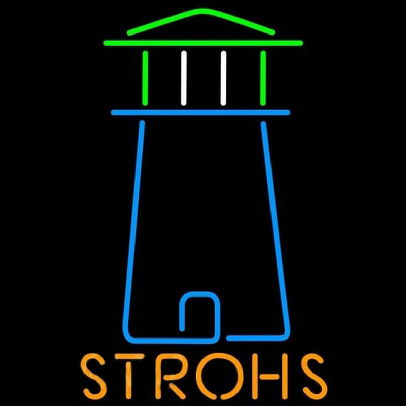 Strohs Lighthouse Art Beer Sign Neon Skilt