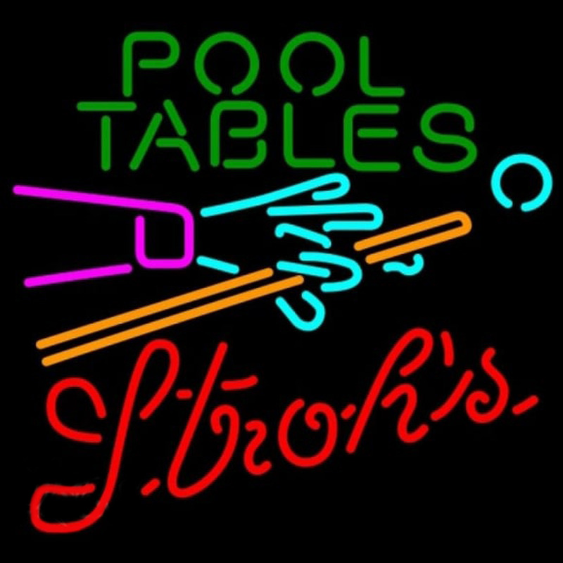 Strohs Pool Tables Billiards Beer Sign Neon Skilt