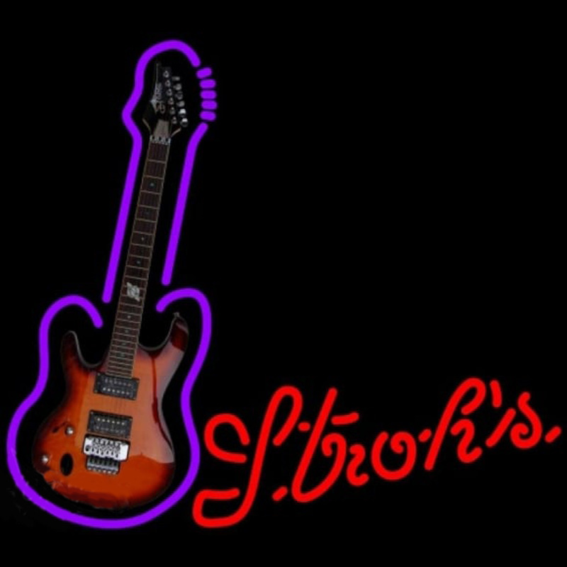 Strohs Purple Guitar Beer Sign Neon Skilt