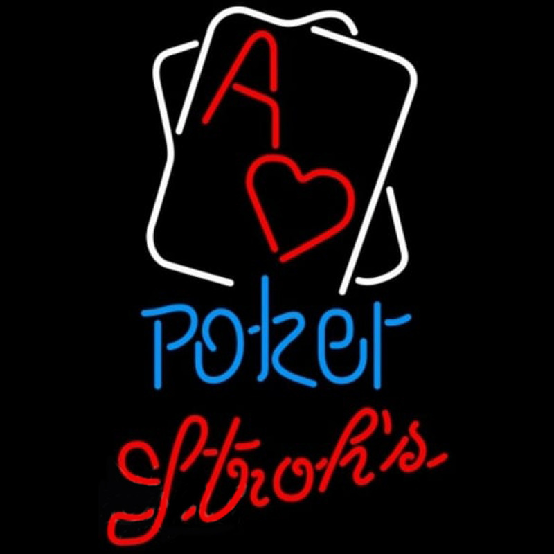 Strohs Rectangular Black Hear Ace Poker Beer Sign Neon Skilt