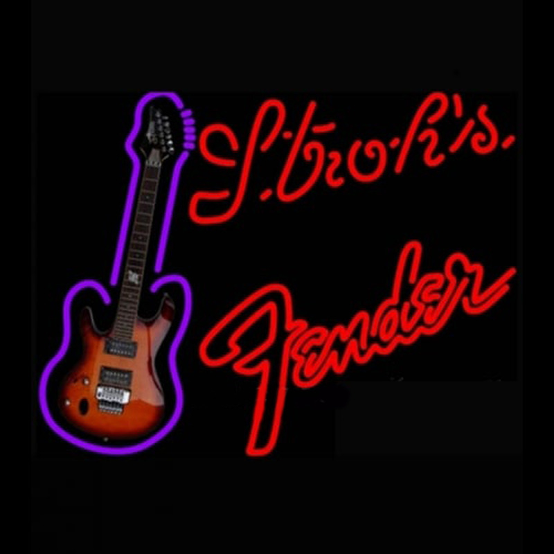 Strohs Red Fender Guitar Neon Skilt