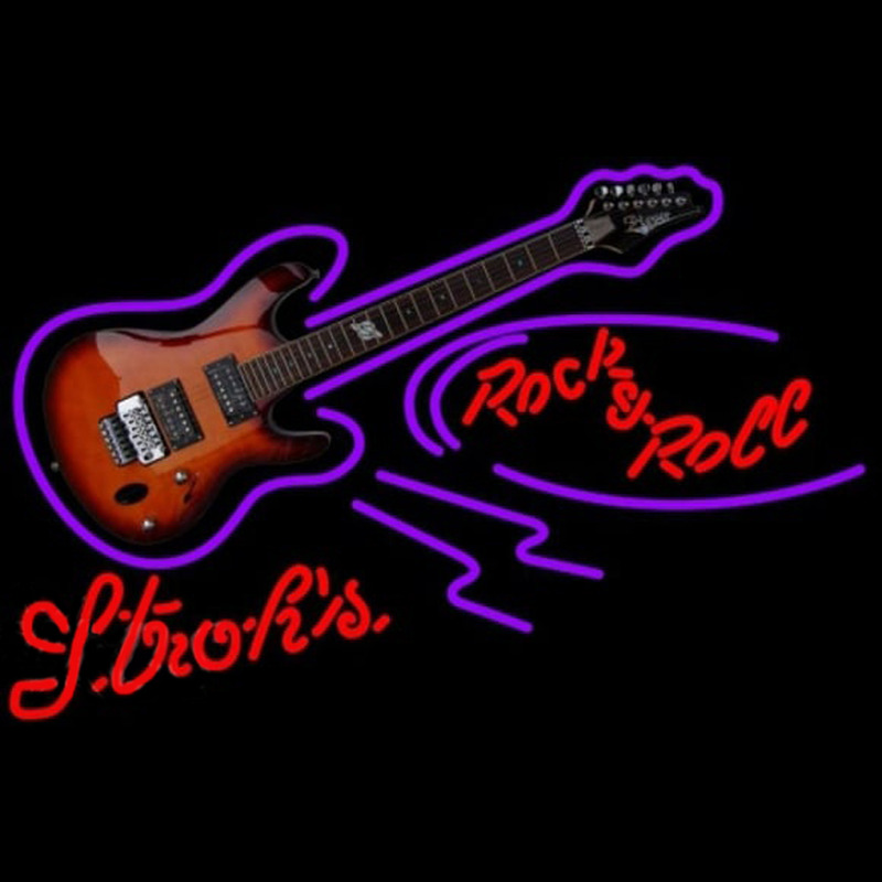 Strohs Rock N Roll Electric Guitar Beer Sign Neon Skilt