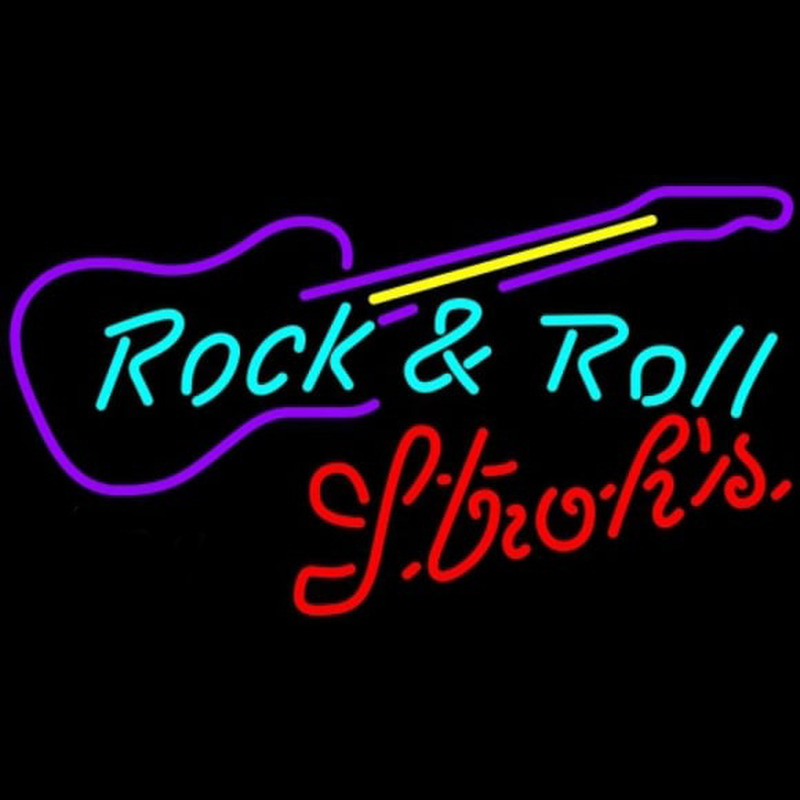 Strohs Rock N Roll Guitar Beer Sign Neon Skilt