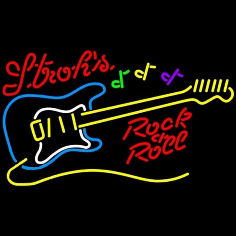 Strohs Rock N Roll Yellow Guitar Beer Sign Neon Skilt