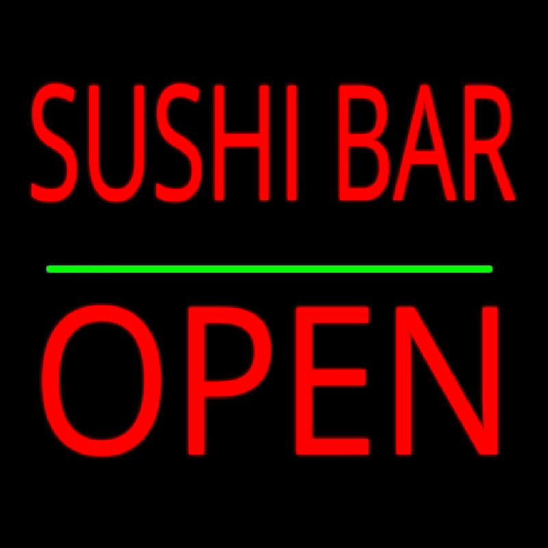 Sushi Bar Block Open Green Line Neon Skilt