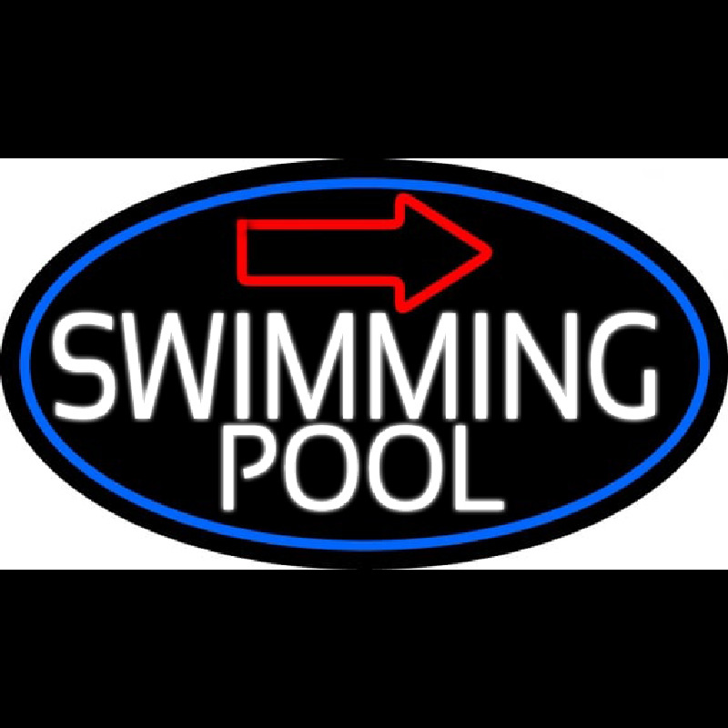 Swimming Pool With Arrow With Blue Border Neon Skilt