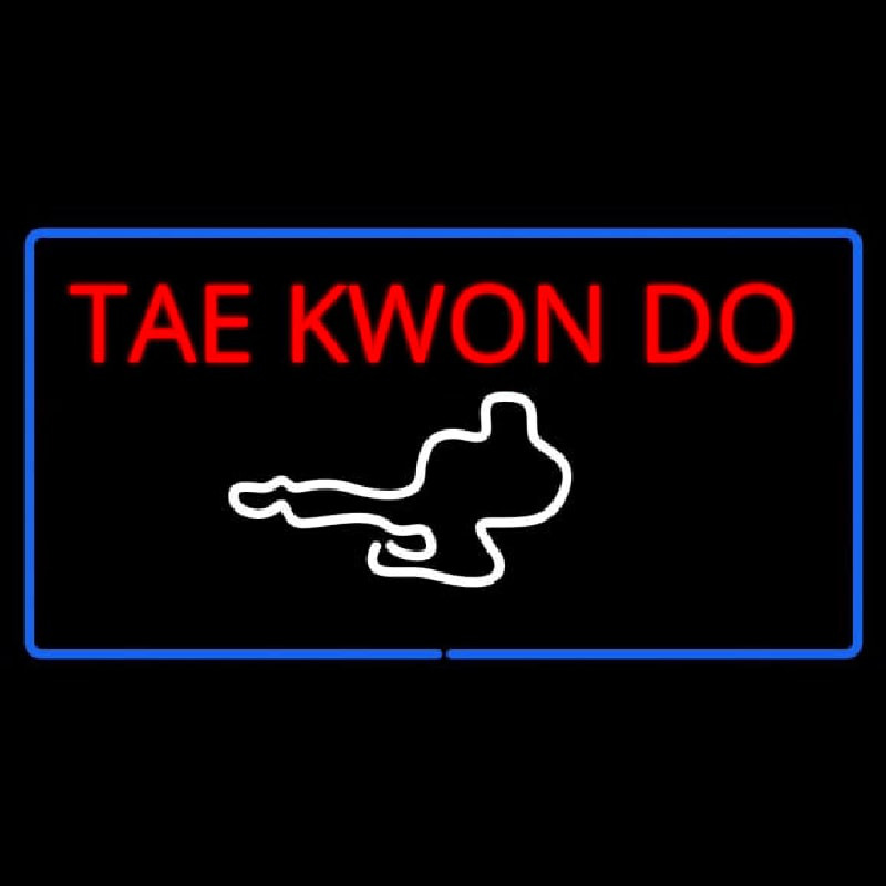 Tae Kwon Do Logo Rectangle Blue Neon Skilt
