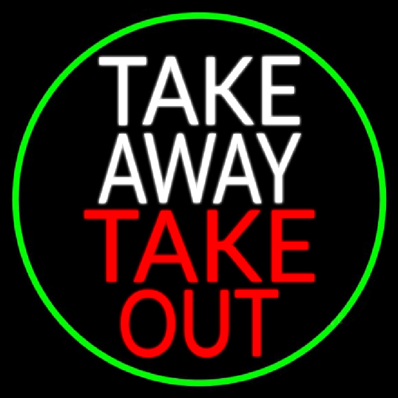 Take Away Take Out Oval With Green Border Neon Skilt