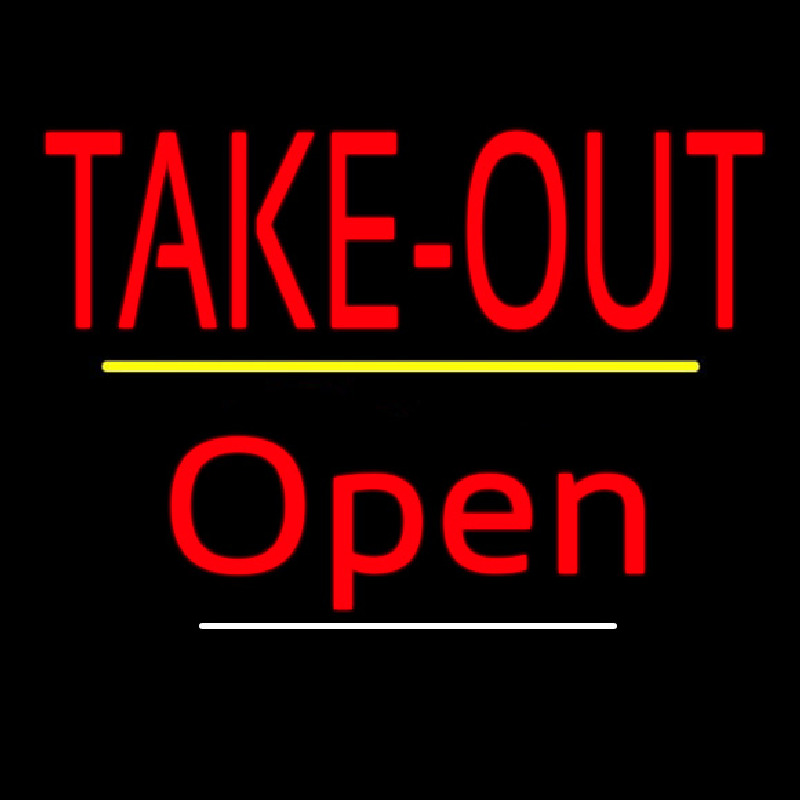 Take Out Open Yellow Line Neon Skilt