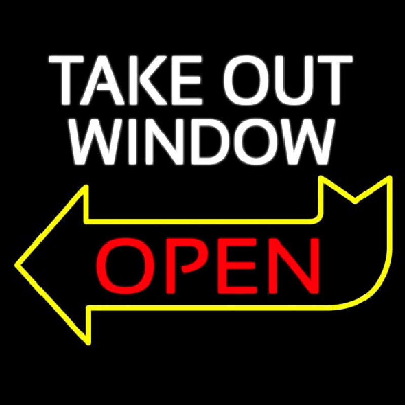 Take Out Window Left Yellow Open Arrow Neon Skilt