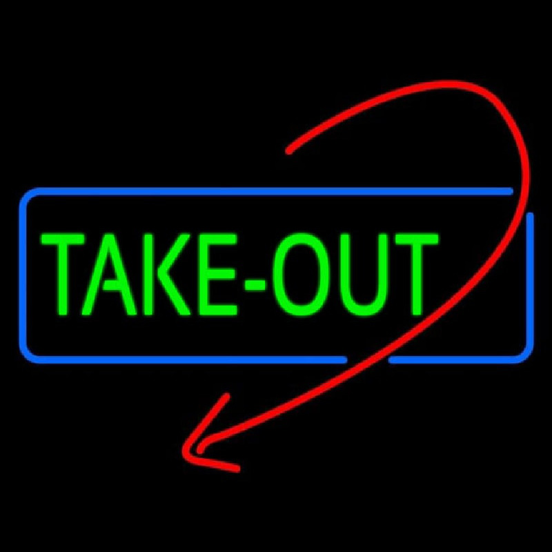 Take Out With Arrow Neon Skilt