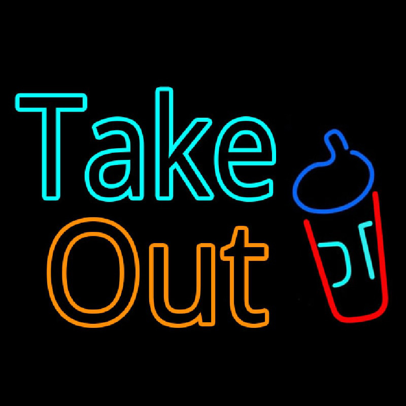 Take Out With Wine Glass Neon Skilt