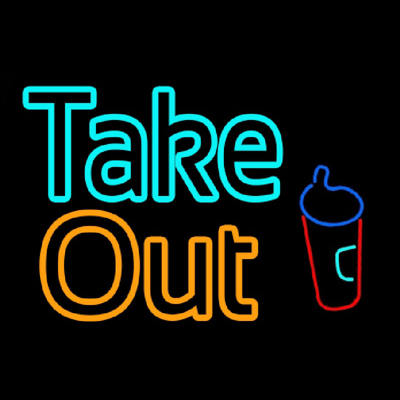 Take Out With Wine Glass Neon Skilt