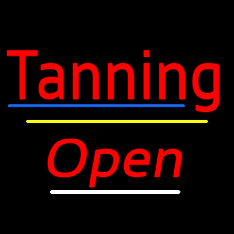 Tanning Open Yellow Line Neon Skilt
