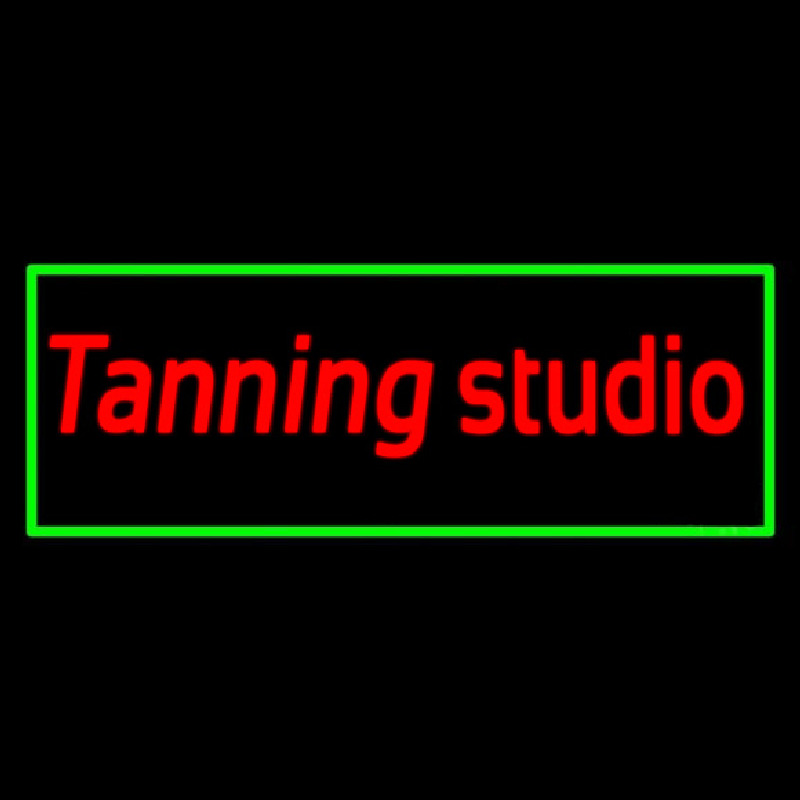 Tanning Studio With Green Border Neon Skilt