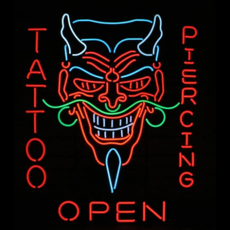 Tattoo Body Piercing Shop OPEN Neon Skilt