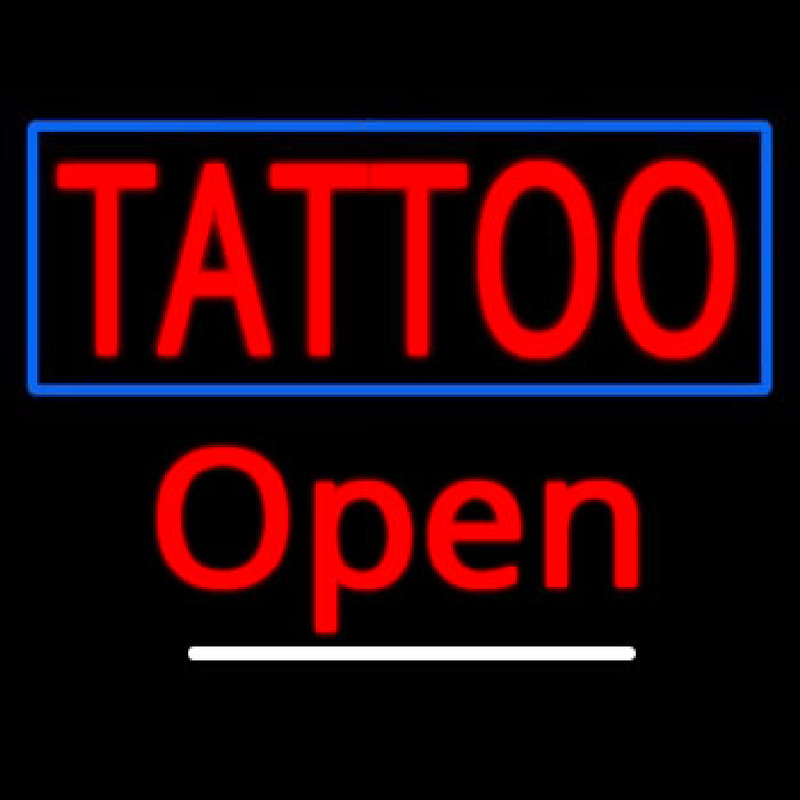 Tattoo With Blue Border Open Neon Skilt