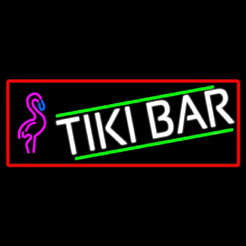Tiki Bar Flamingo With Red Border Neon Skilt
