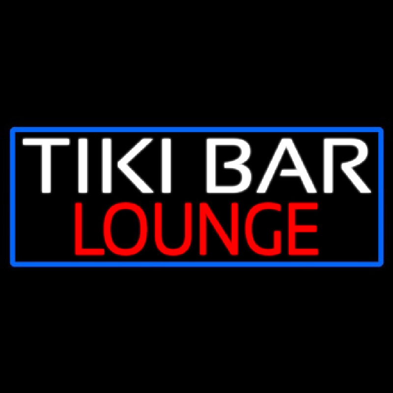 Tiki Bar Lounge With Blue Border Neon Skilt