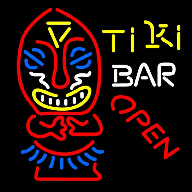 Tiki Bar Open Palm Tree Bamboo Hut Neon Skilt