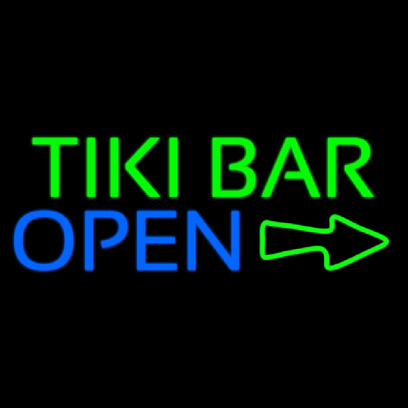Tiki Bar Open With Arrow Neon Skilt