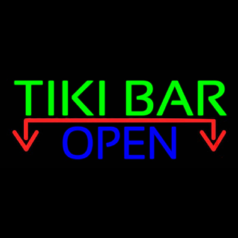 Tiki Bar Open With Arrow Real Neon Glass Tube Neon Skilt