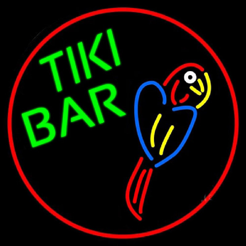 Tiki Bar Parrot Oval With Red Border Neon Skilt