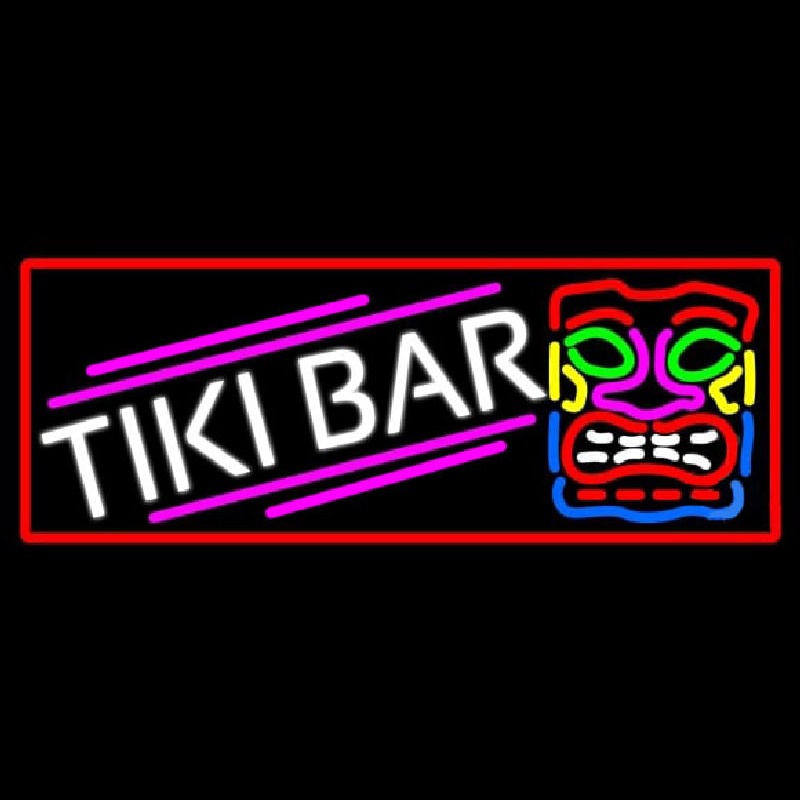 Tiki Bar Sculpture With Red Border Neon Skilt