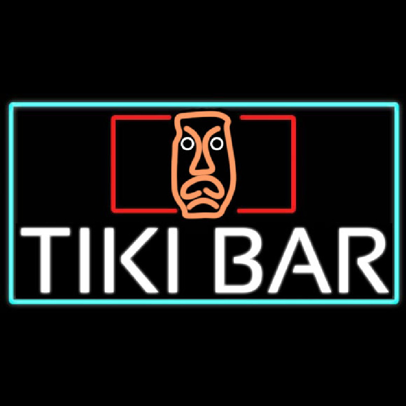 Tiki Bar Sculpture With Turquoise Border Real Neon Glass Tube Neon Skilt