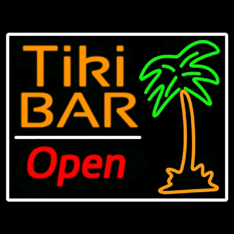 Tiki Bar With Palm Tree Open Neon Skilt