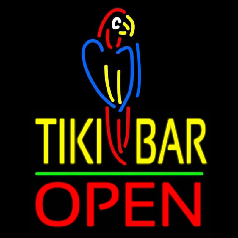 Tiki Bar With Parrot Open Neon Skilt