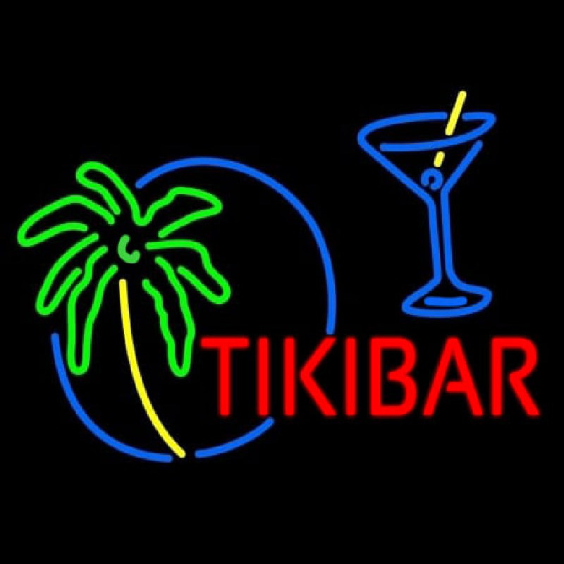 Tiki Bar With Wine Glass Neon Skilt