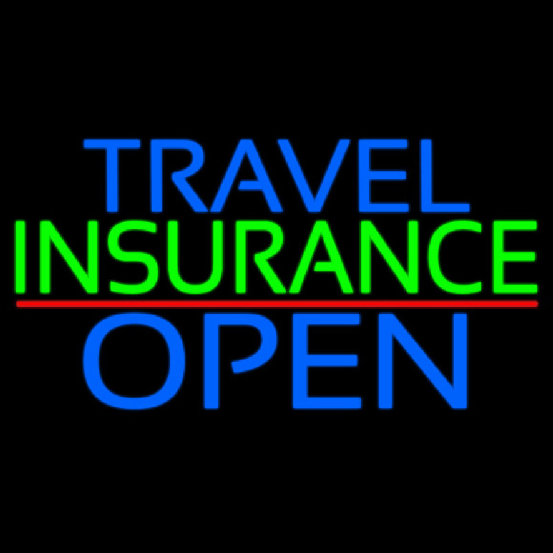 Travel Insurance Open Block Red Line Neon Skilt