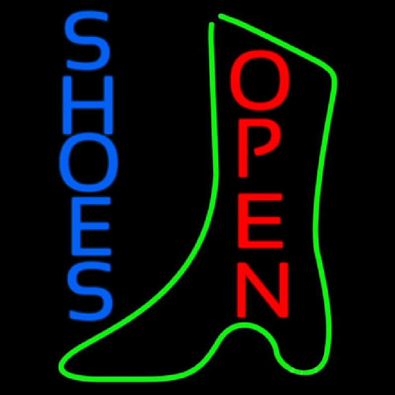 Vertical Blue Shoes Open Neon Skilt