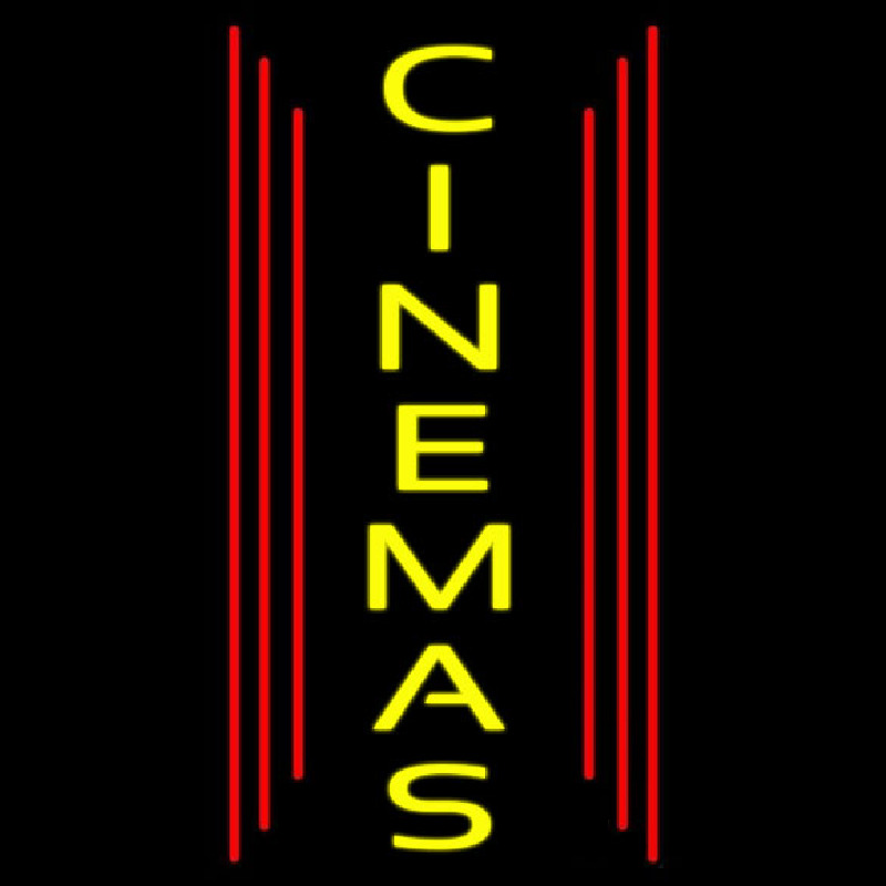 Vertical Yellow Cinemas Neon Skilt