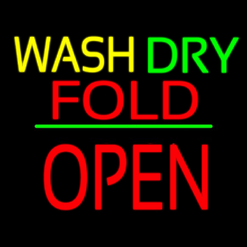 Wash Dry Fold Block Open Green Line Neon Skilt
