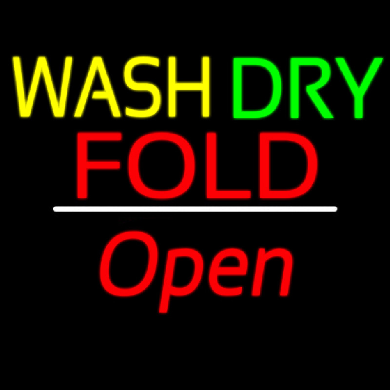 Wash Dry Fold Open White Line Neon Skilt