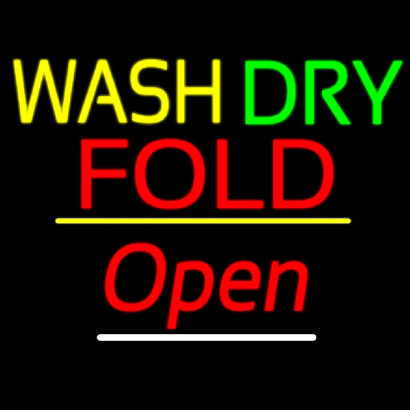 Wash Dry Fold Open Yellow Line Neon Skilt